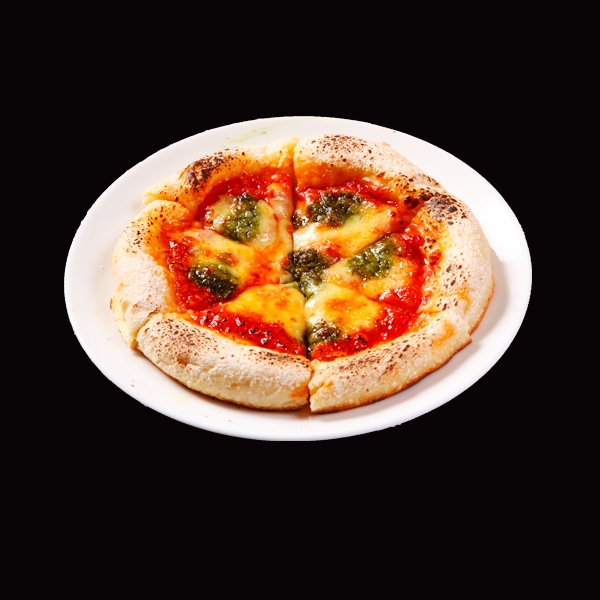 Pizza sốt cà chuachua, phô mát mozzarella và parumesan, húng quế (L)